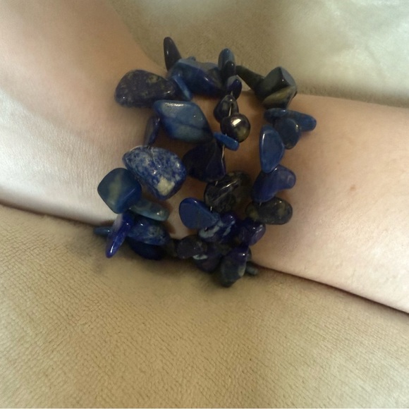 Lapis Lazuli Blue Gemstone Wrap Bracelet - Picture 6 of 7
